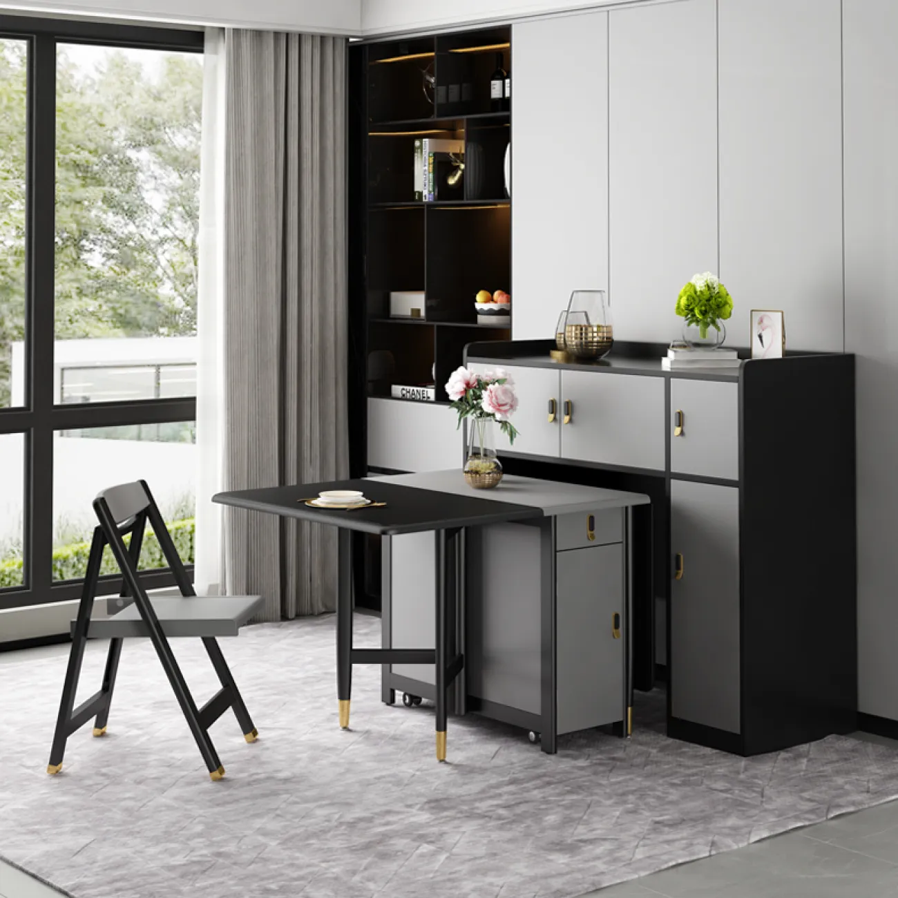 Складной обеденный стол LaLume AR21217-23. Обеденная группа со стульями Складной обеденный стол LaLume AR21217-23. Обеденная группа со стульями