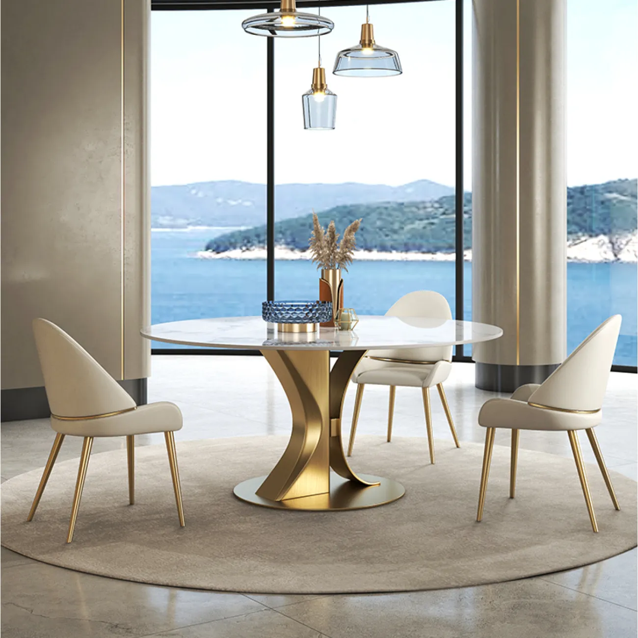 Круглый обеденный стол из сланца LaLume AR21244-23 Круглый обеденный стол из сланца LaLume AR21244-23