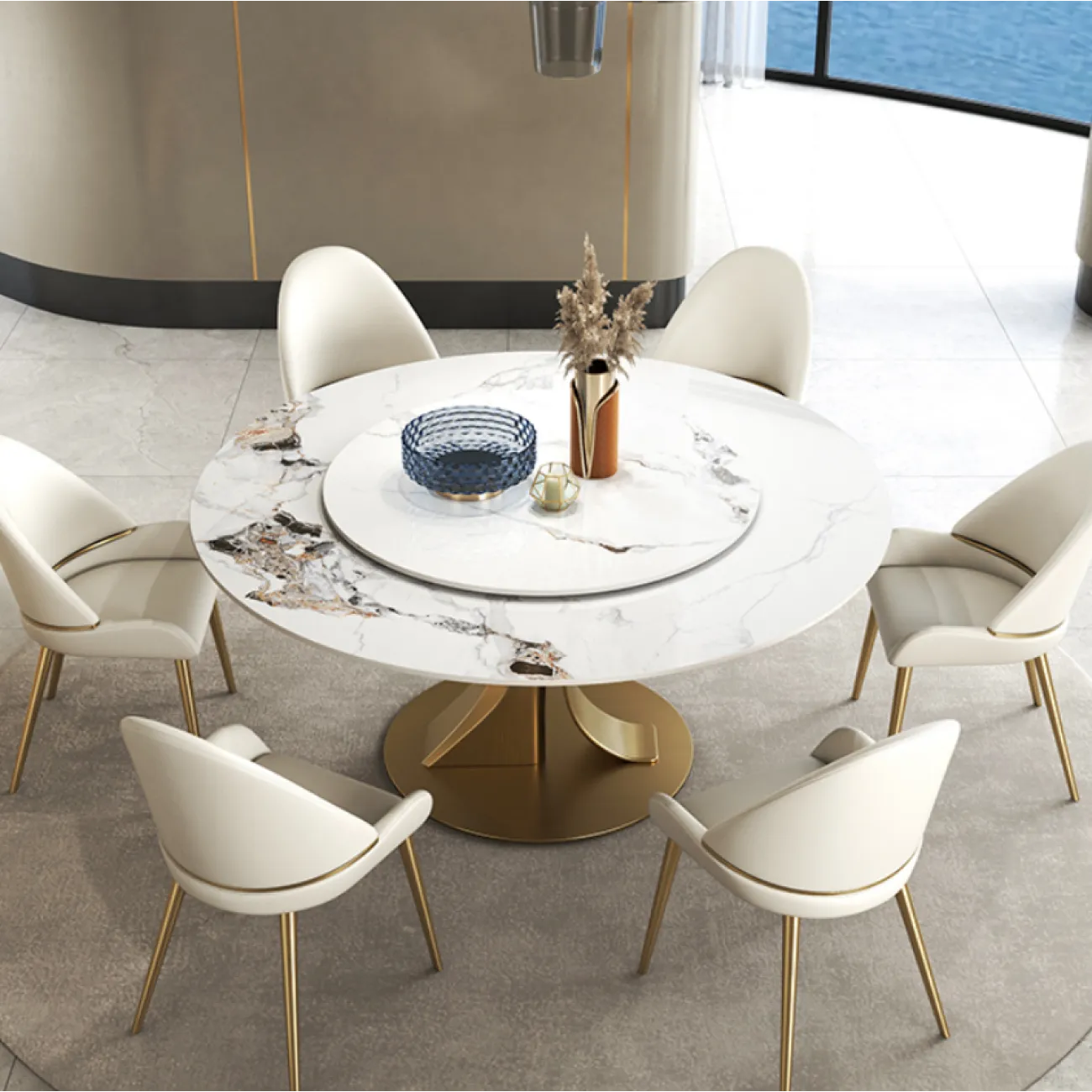 Круглый обеденный стол из сланца LaLume AR21244-23 Круглый обеденный стол из сланца LaLume AR21244-23