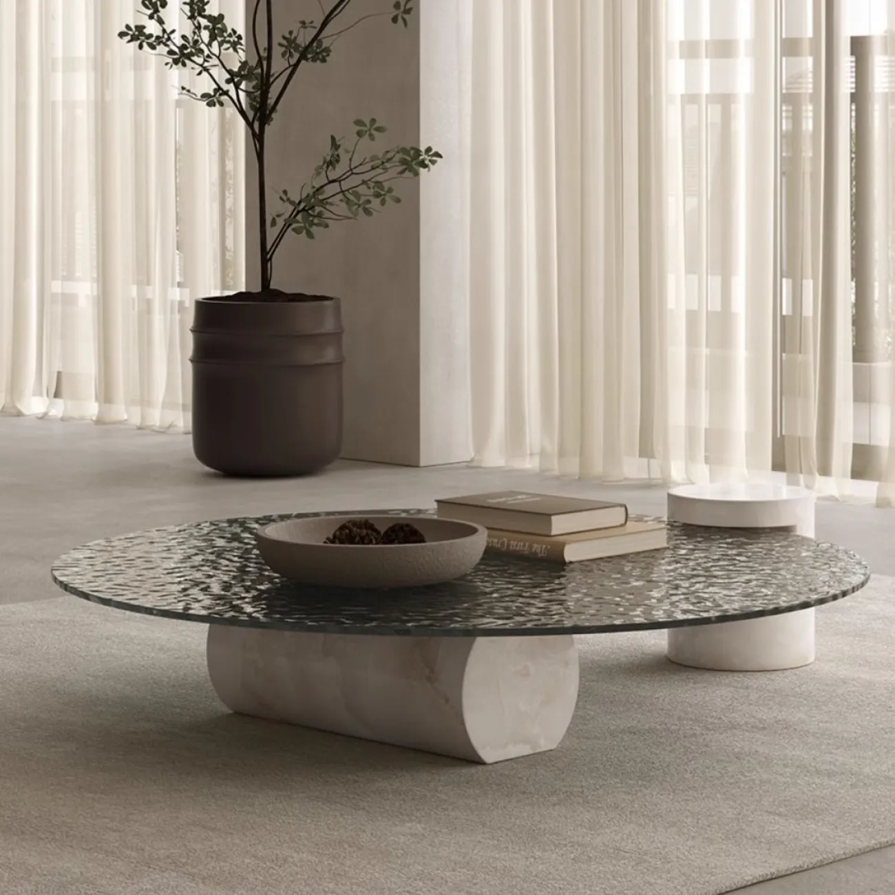 Легкий стеклянный журнальный столик с водной рябью Tide Leader 35740-29