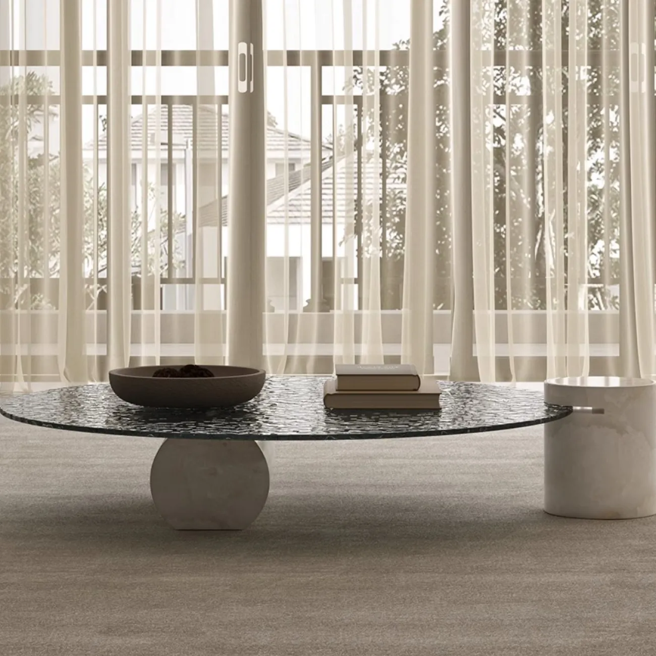 Легкий стеклянный журнальный столик с водной рябью Tide Leader 35740-29