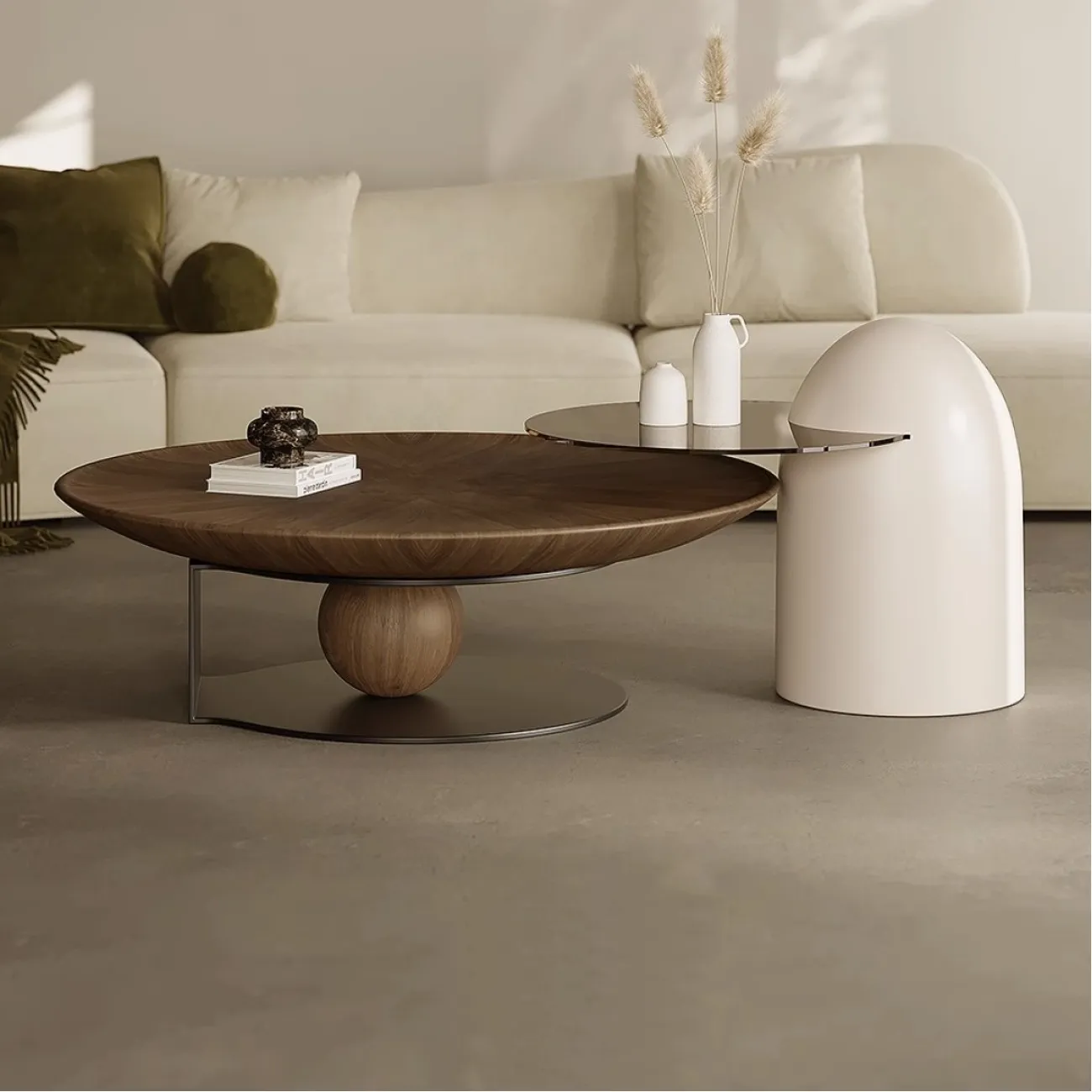 Круглый журнальный столик из орехового дерева в стиле ваби-саби Tide Leader 35752-29