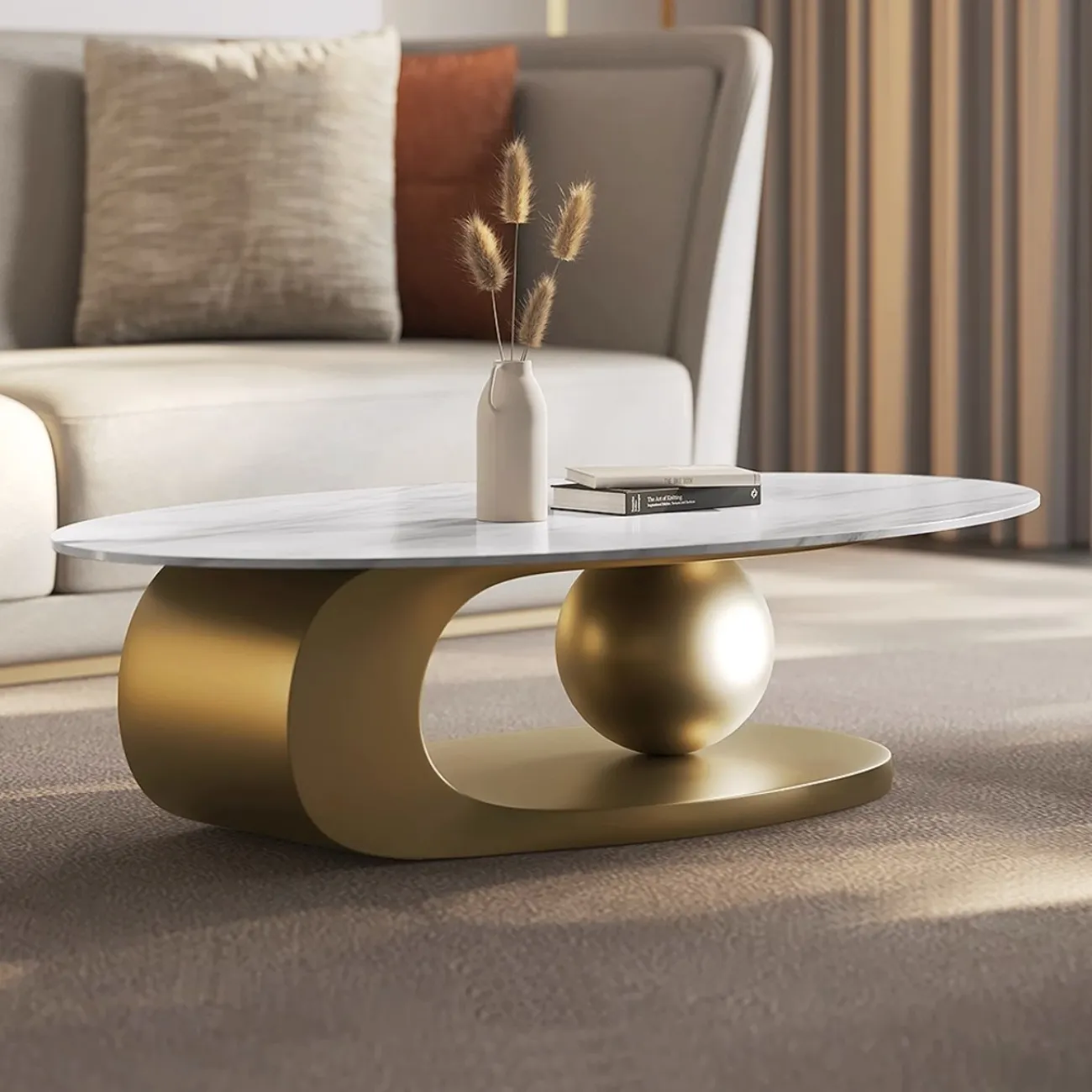  Роскошный журнальный столик овальной формы из каменной плиты Tide Leader 35760-29