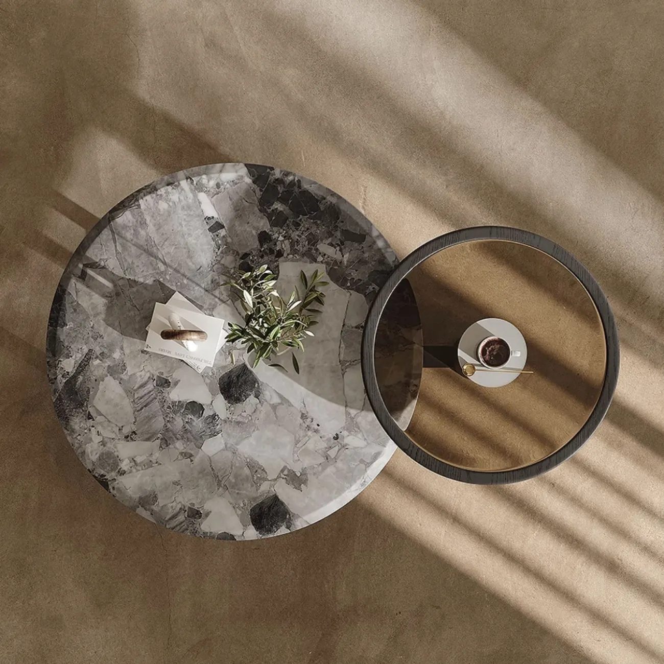 Большой и маленький круглый журнальный столик из мрамора Tide Leader 35768-29