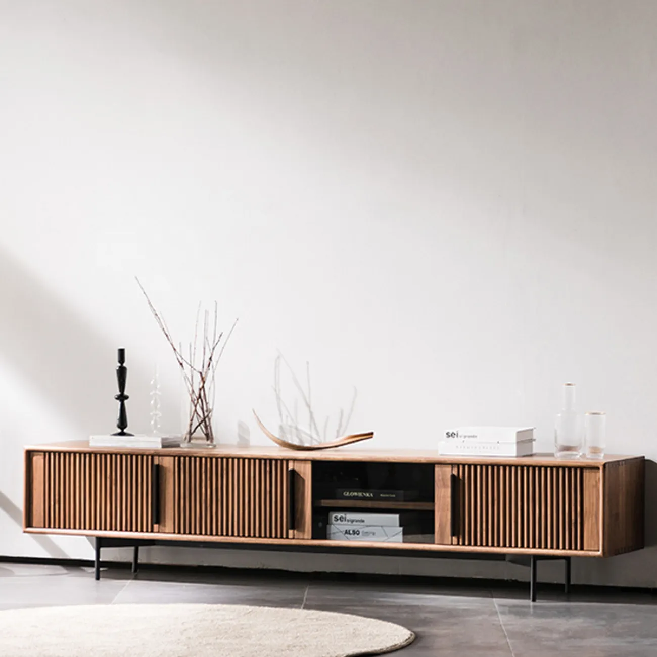 Комод под телевизор из цельного дерева в стиле ваби-саби WOODSTIK 35635-29