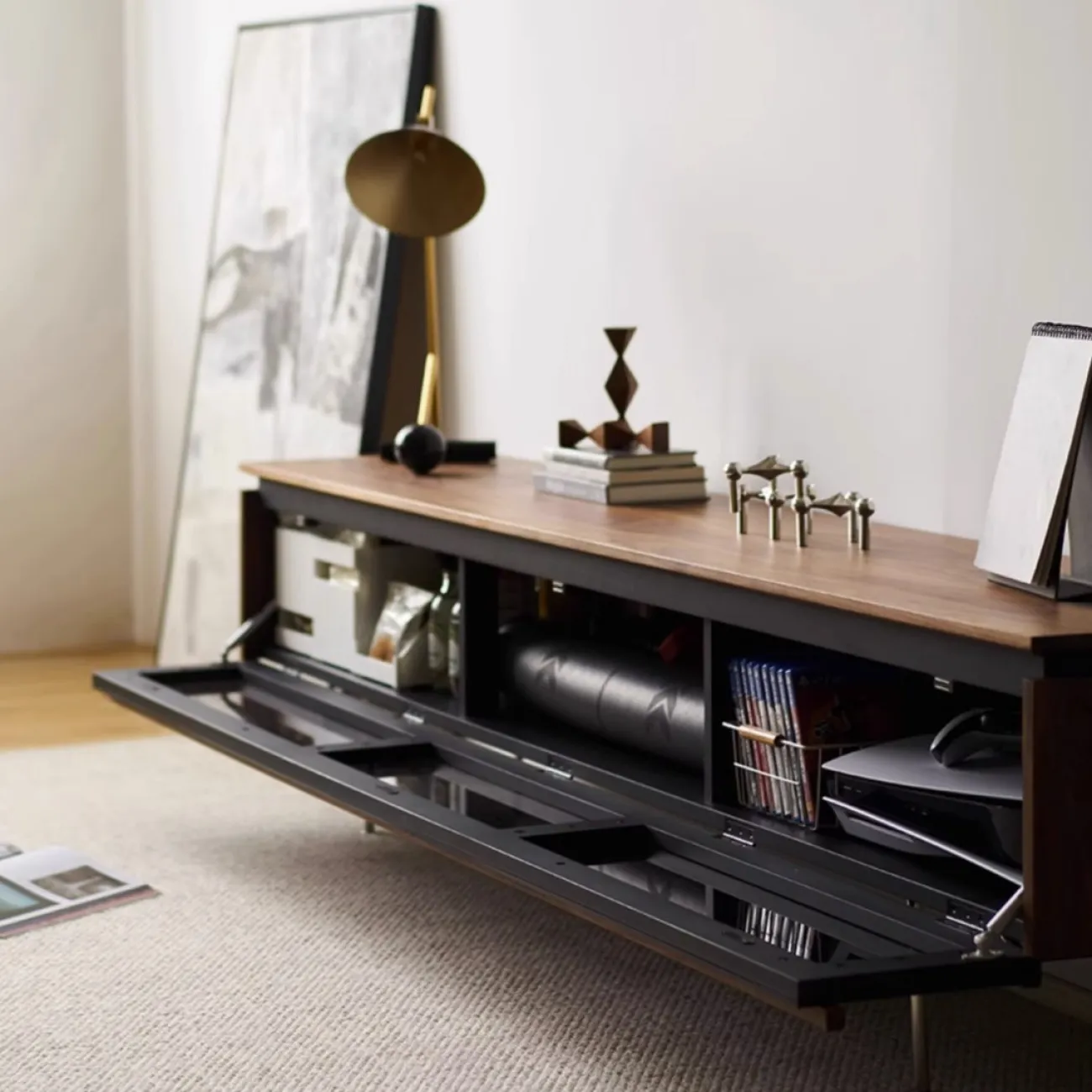 Тумба под телевизор из массива дерева со стеклянной дверцей WOODSTIK 35645-29