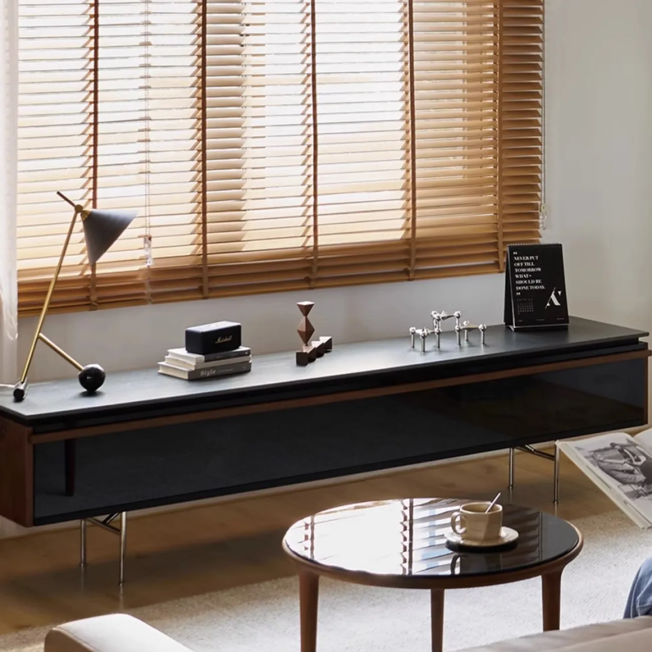 Тумба под телевизор из массива дерева со стеклянной дверцей WOODSTIK 35645-29