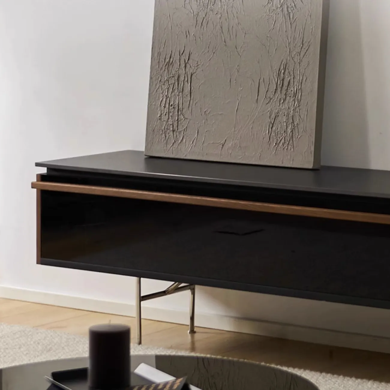 Тумба под телевизор из массива дерева со стеклянной дверцей WOODSTIK 35645-29