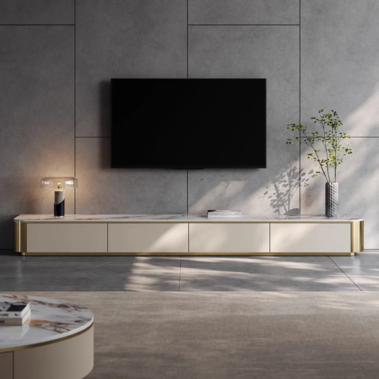 Cветлая роскошная мраморная тумба под ТВ XPW 35677-29