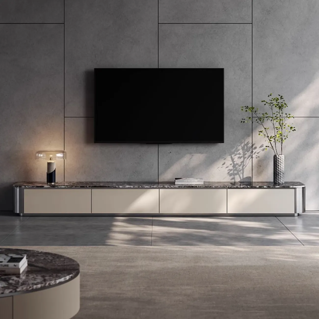 Cветлая роскошная мраморная тумба под ТВ XPW 35677-29