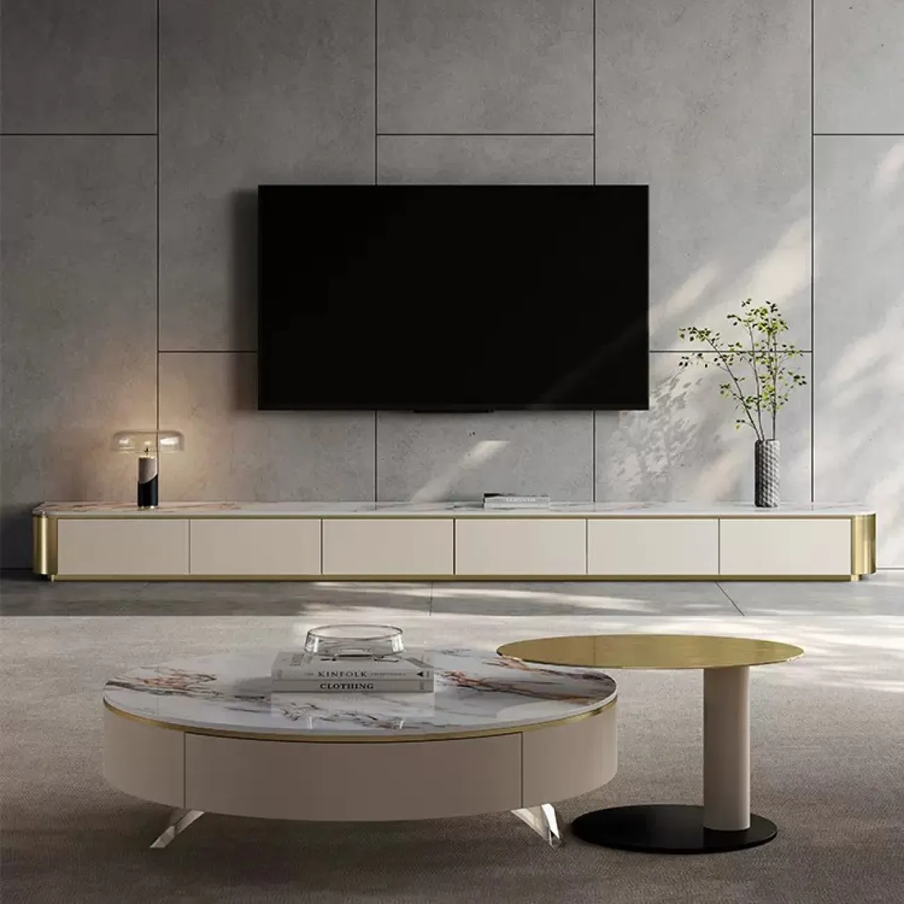 Cветлая роскошная мраморная тумба под ТВ XPW 35677-29