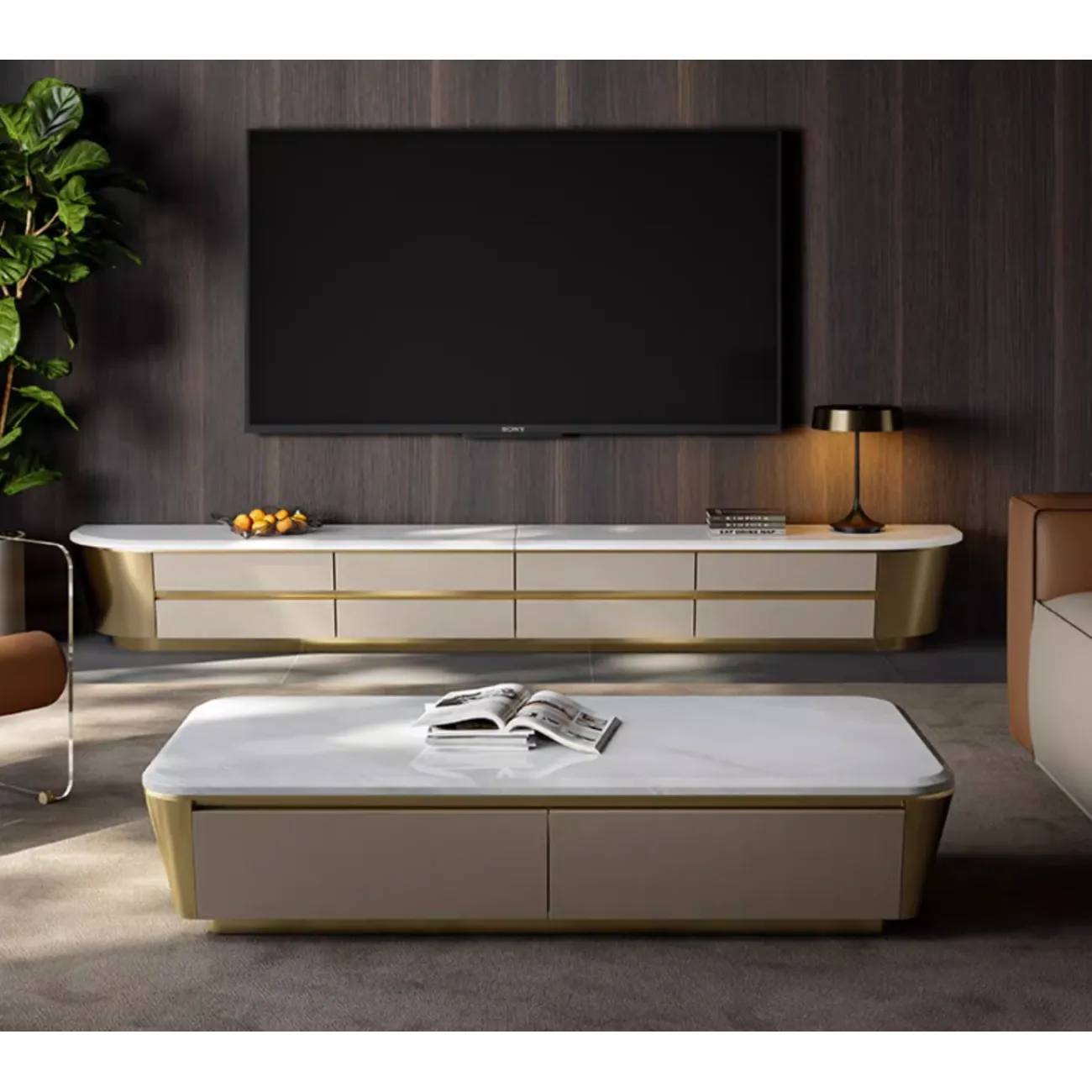Роскошная удлиненная тумба под ТВ со светильником XPW 35678-29 Роскошная удлиненная тумба под ТВ со светильником XPW 35678-29