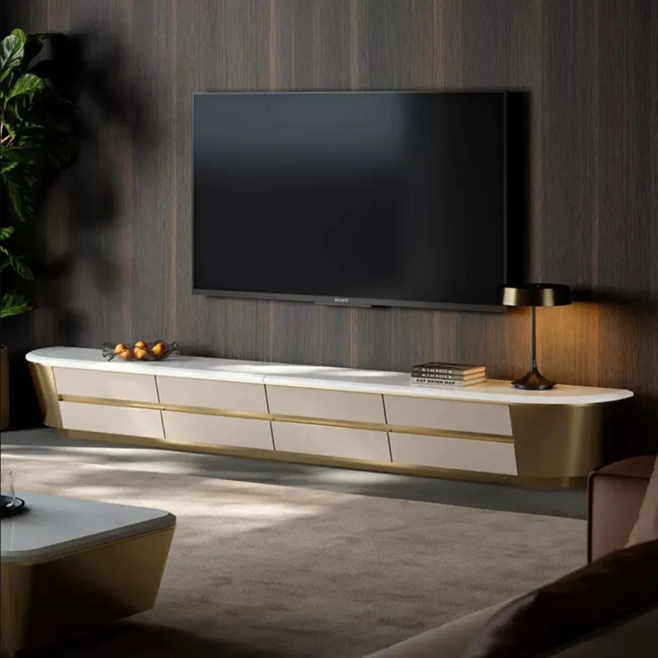 Роскошная удлиненная тумба под ТВ со светильником XPW 35678-29 Роскошная удлиненная тумба под ТВ со светильником XPW 35678-29