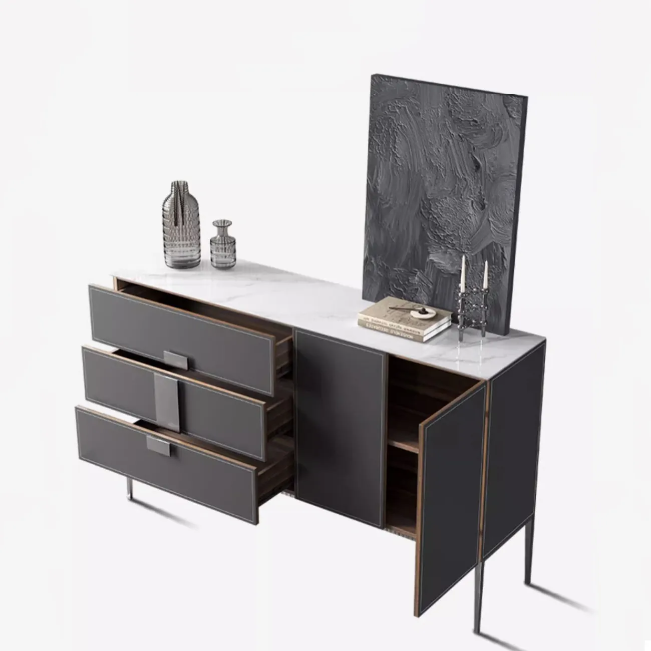 Роскошный кожаный комод с каменной плитой XPW 35690-29 Роскошный кожаный комод с каменной плитой XPW 35690-29