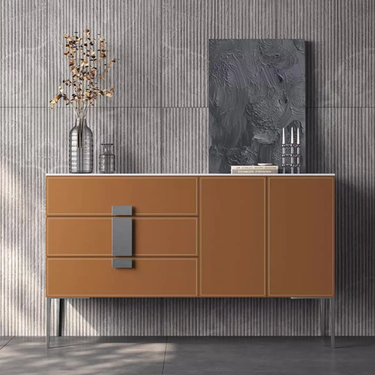 Роскошный кожаный комод с каменной плитой XPW 35690-29 Роскошный кожаный комод с каменной плитой XPW 35690-29