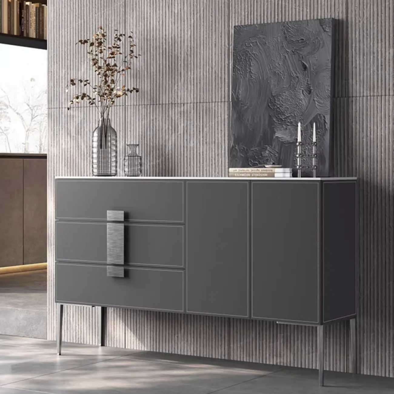 Роскошный кожаный комод с каменной плитой XPW 35690-29