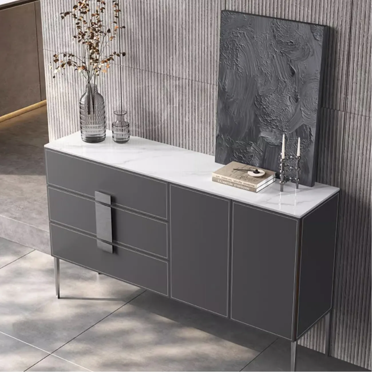 Роскошный кожаный комод с каменной плитой XPW 35690-29 Роскошный кожаный комод с каменной плитой XPW 35690-29