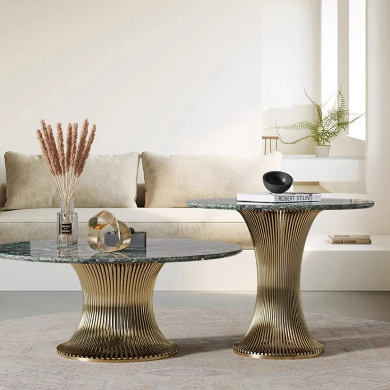 Роскошный круглый приставной столик из натурального камня цвета изумруд XPW 35693-29