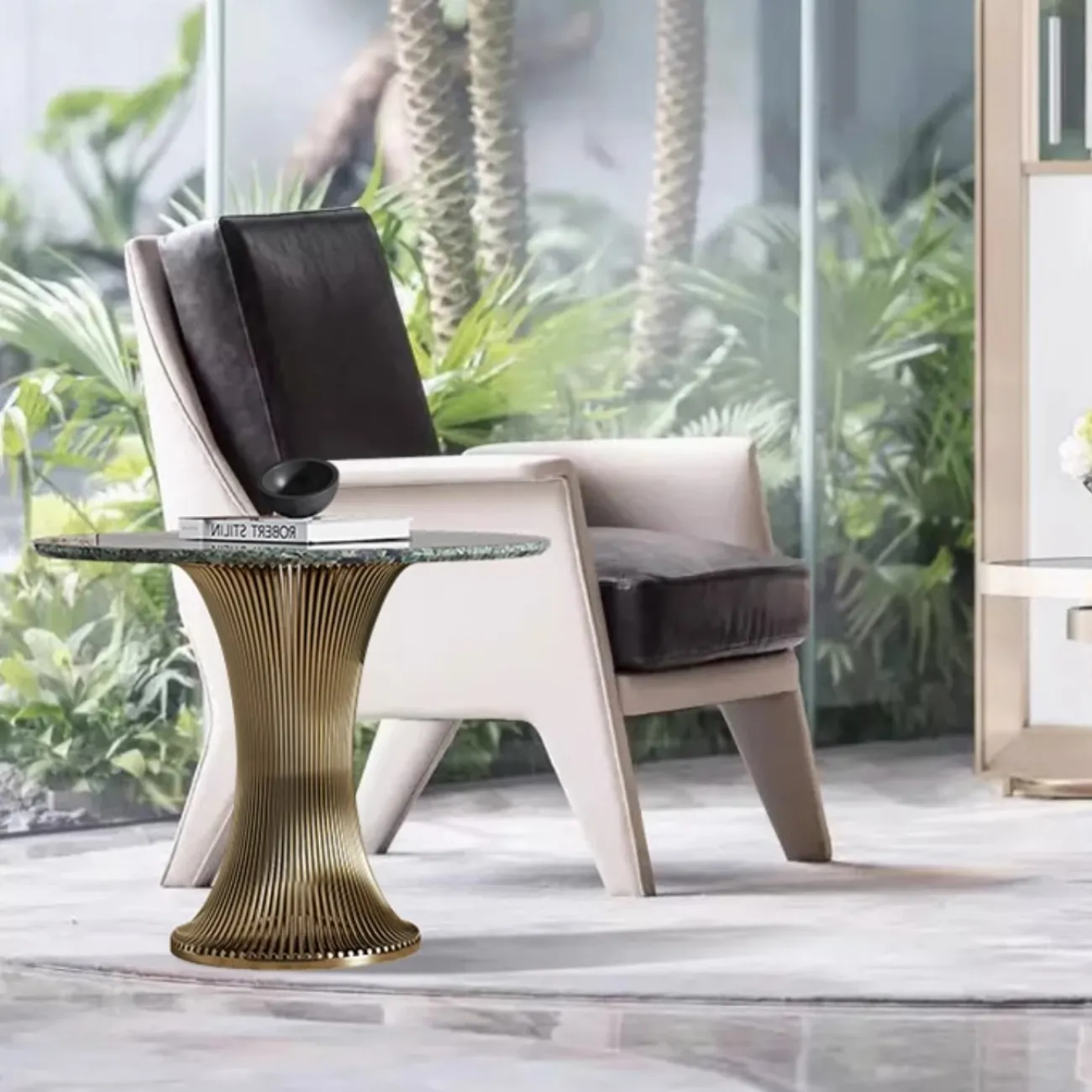 Роскошный круглый приставной столик из натурального камня цвета изумруд XPW 35693-29