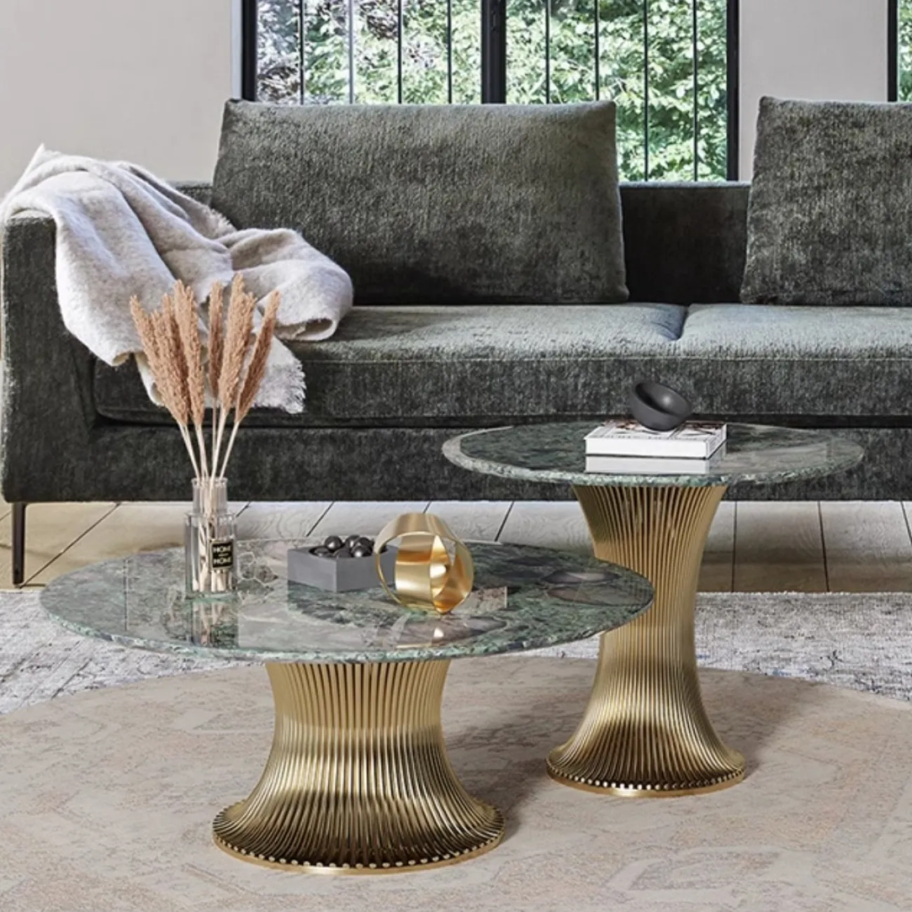 Роскошный круглый приставной столик из натурального камня цвета изумруд XPW 35693-29