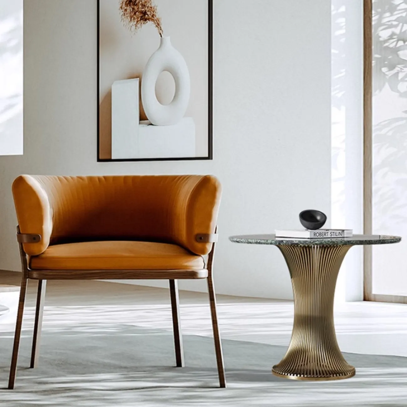 Роскошный круглый приставной столик из натурального камня цвета изумруд XPW 35693-29