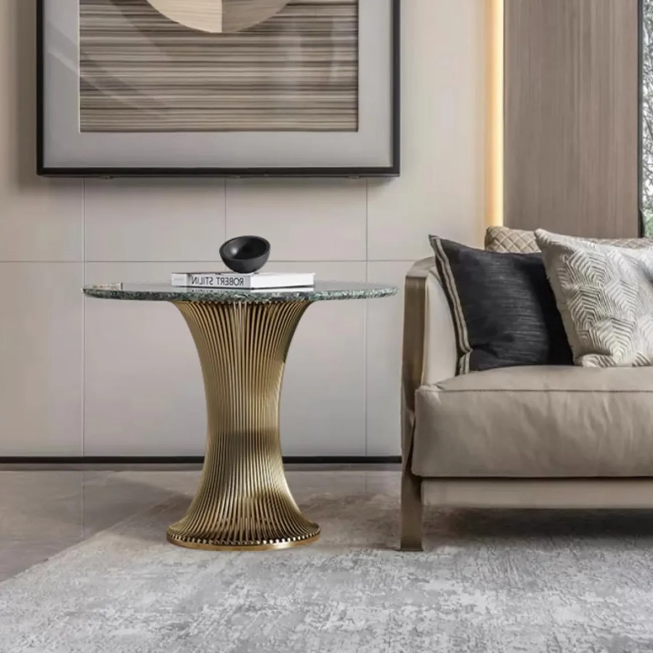 Роскошный круглый приставной столик из натурального камня цвета изумруд XPW 35693-29