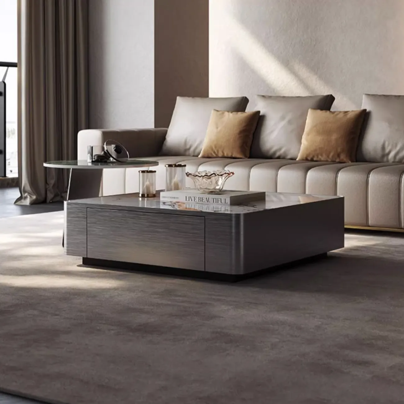 Роскошный квадратный журнальный столик из нержавеющей стали Роскошный квадратный журнальный столик из нержавеющей стали