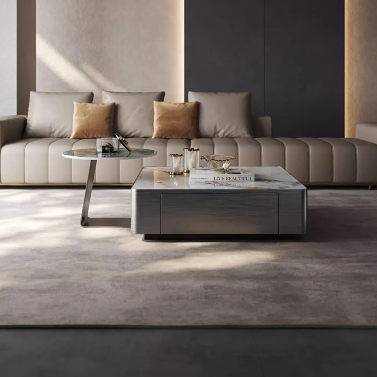 Роскошный квадратный журнальный столик из нержавеющей стали Роскошный квадратный журнальный столик из нержавеющей стали