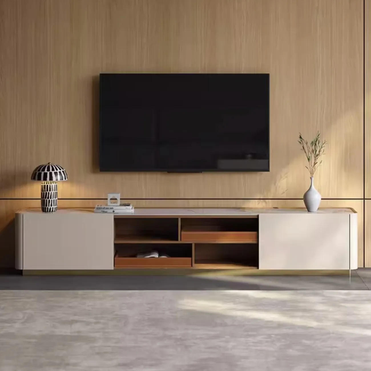 Роскошная тумба под ТВ из седельной кожи и натурального камня XPW 35723-29