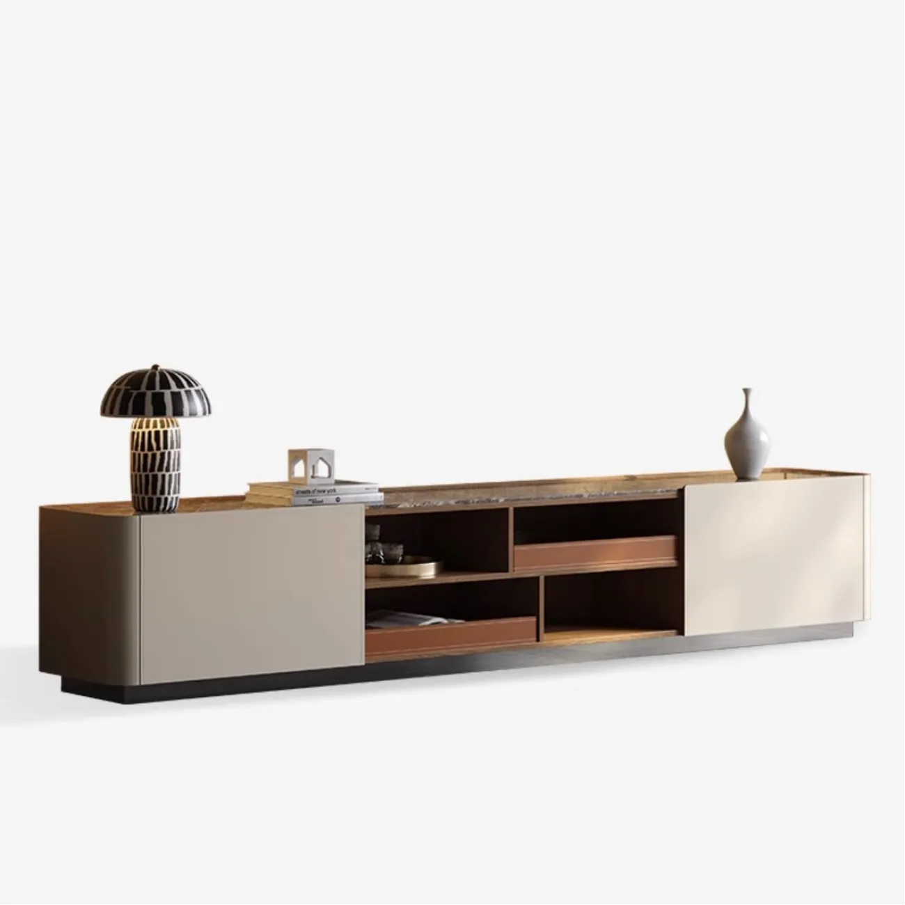 Роскошная тумба под ТВ из седельной кожи и натурального камня XPW 35723-29