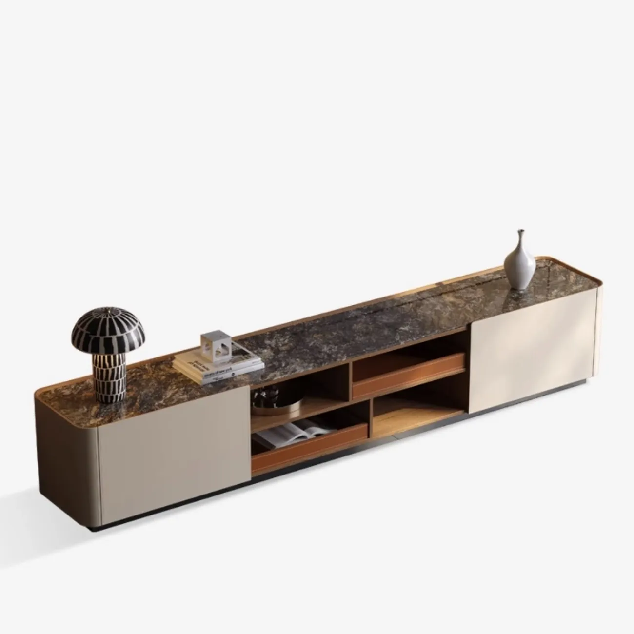 Роскошная тумба под ТВ из седельной кожи и натурального камня XPW 35723-29