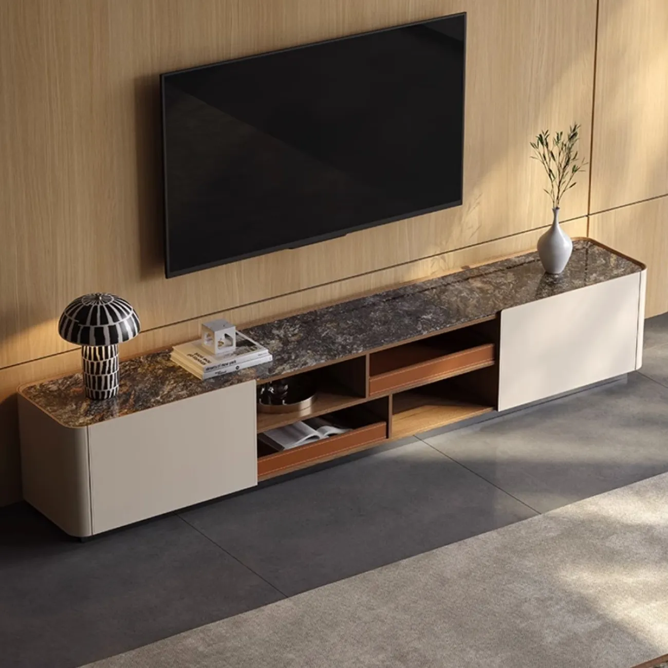 Роскошная тумба под ТВ из седельной кожи и натурального камня XPW 35723-29