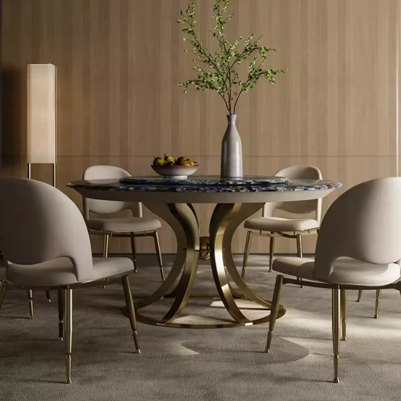 Роскошный круглый обеденный стол из натурального мрамора с поворотным механизмом XPW 35727-29