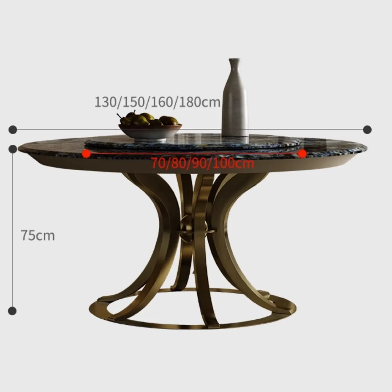 Роскошный круглый обеденный стол из натурального мрамора с поворотным механизмом XPW 35727-29
