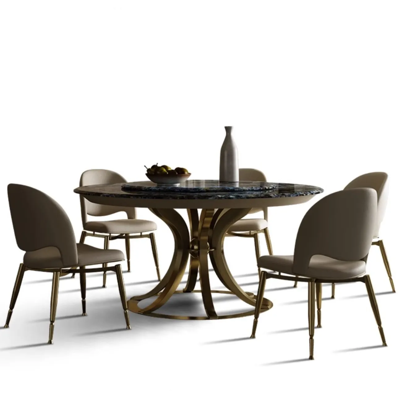 Роскошный круглый обеденный стол из натурального мрамора с поворотным механизмом XPW 35727-29