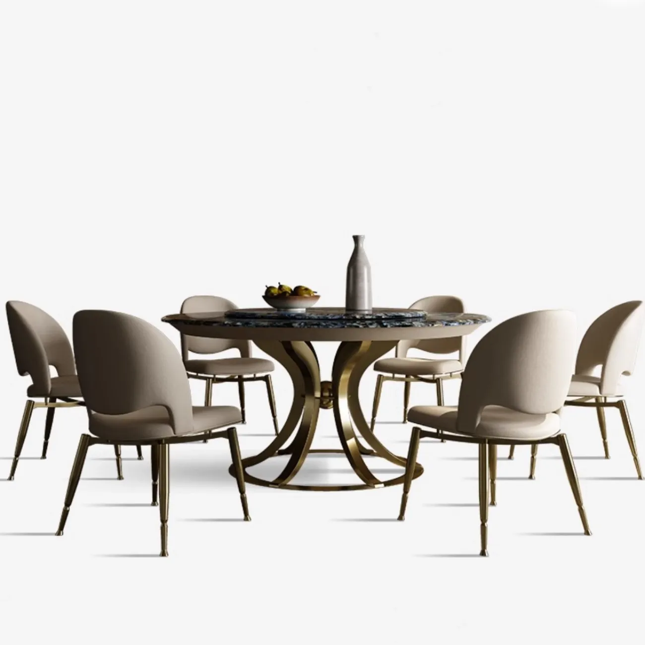 Роскошный круглый обеденный стол из натурального мрамора с поворотным механизмом XPW 35727-29