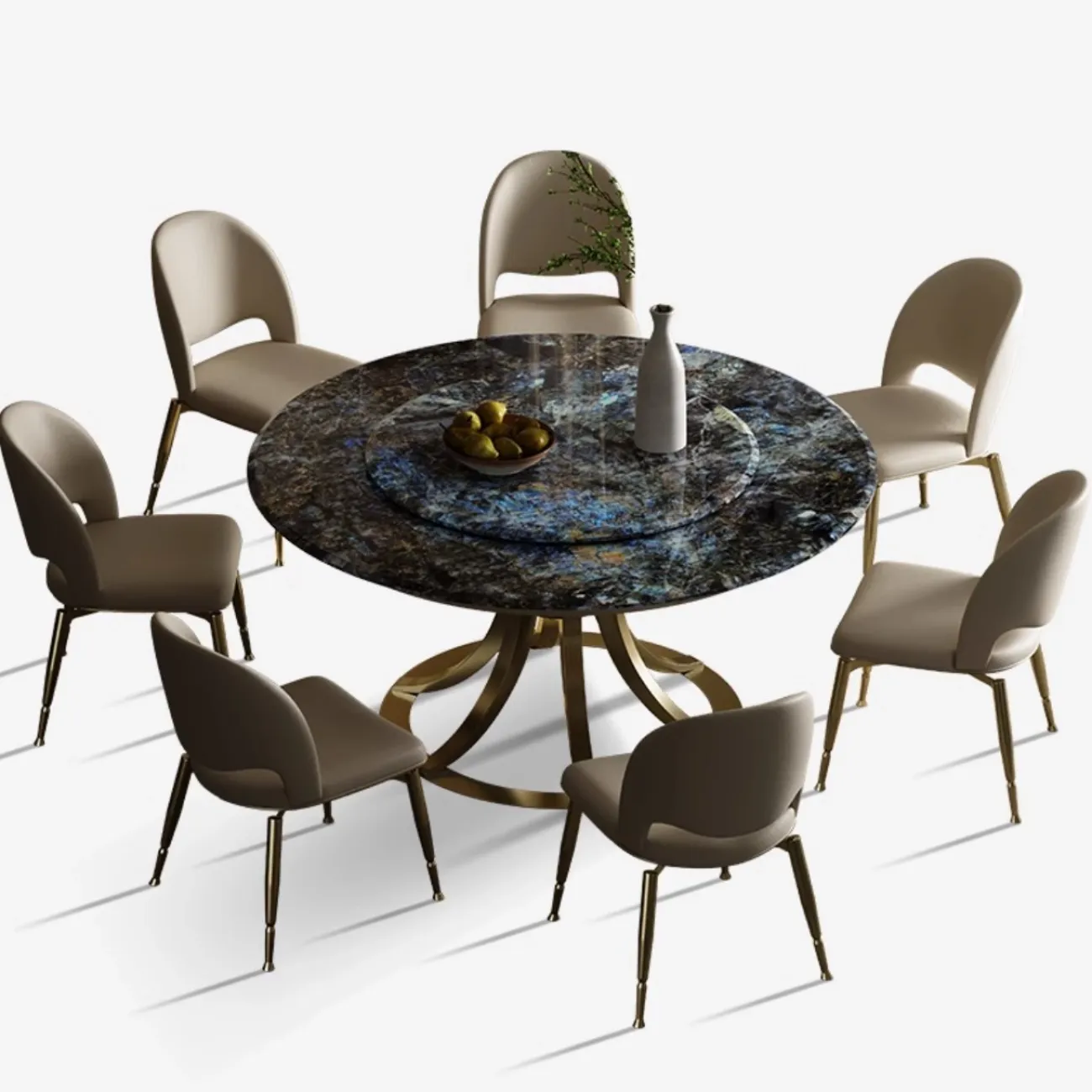 Роскошный круглый обеденный стол из натурального мрамора с поворотным механизмом XPW 35727-29