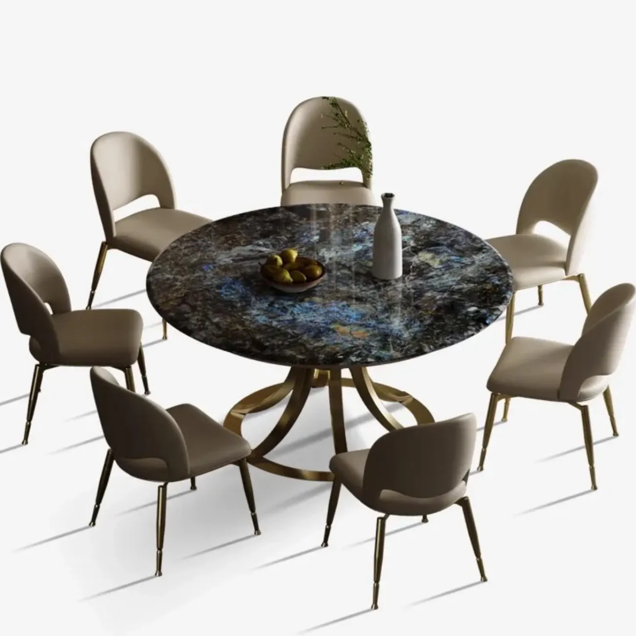 Роскошный круглый обеденный стол из натурального мрамора с поворотным механизмом XPW 35727-29