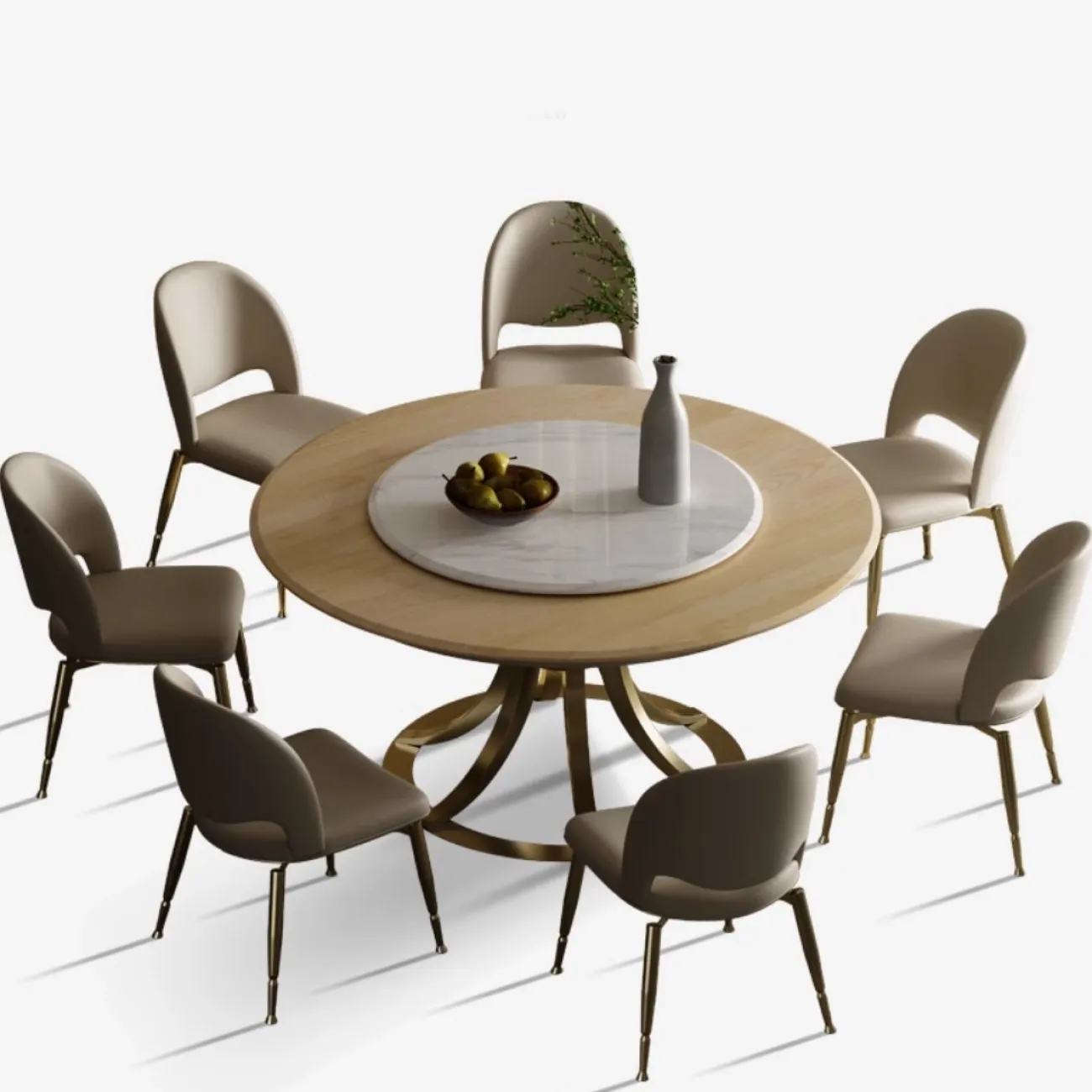 Роскошный круглый обеденный стол из натурального мрамора с поворотным механизмом XPW 35727-29