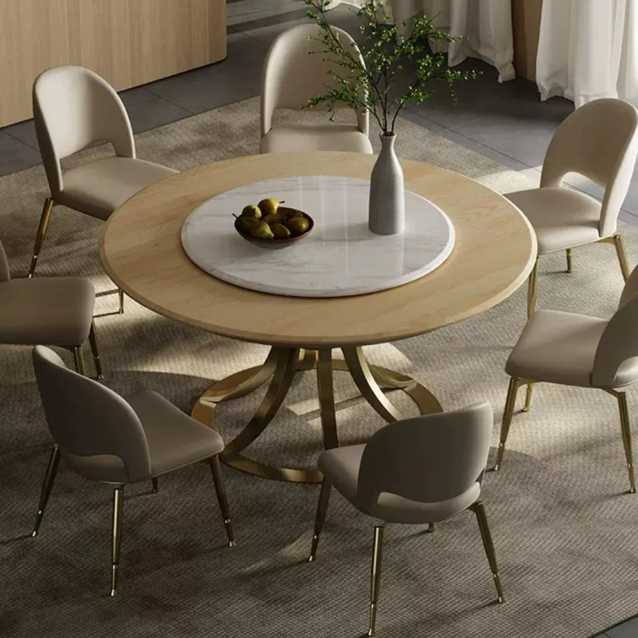 Роскошный круглый обеденный стол в сочетании с поворотным столом XPW 35734-29