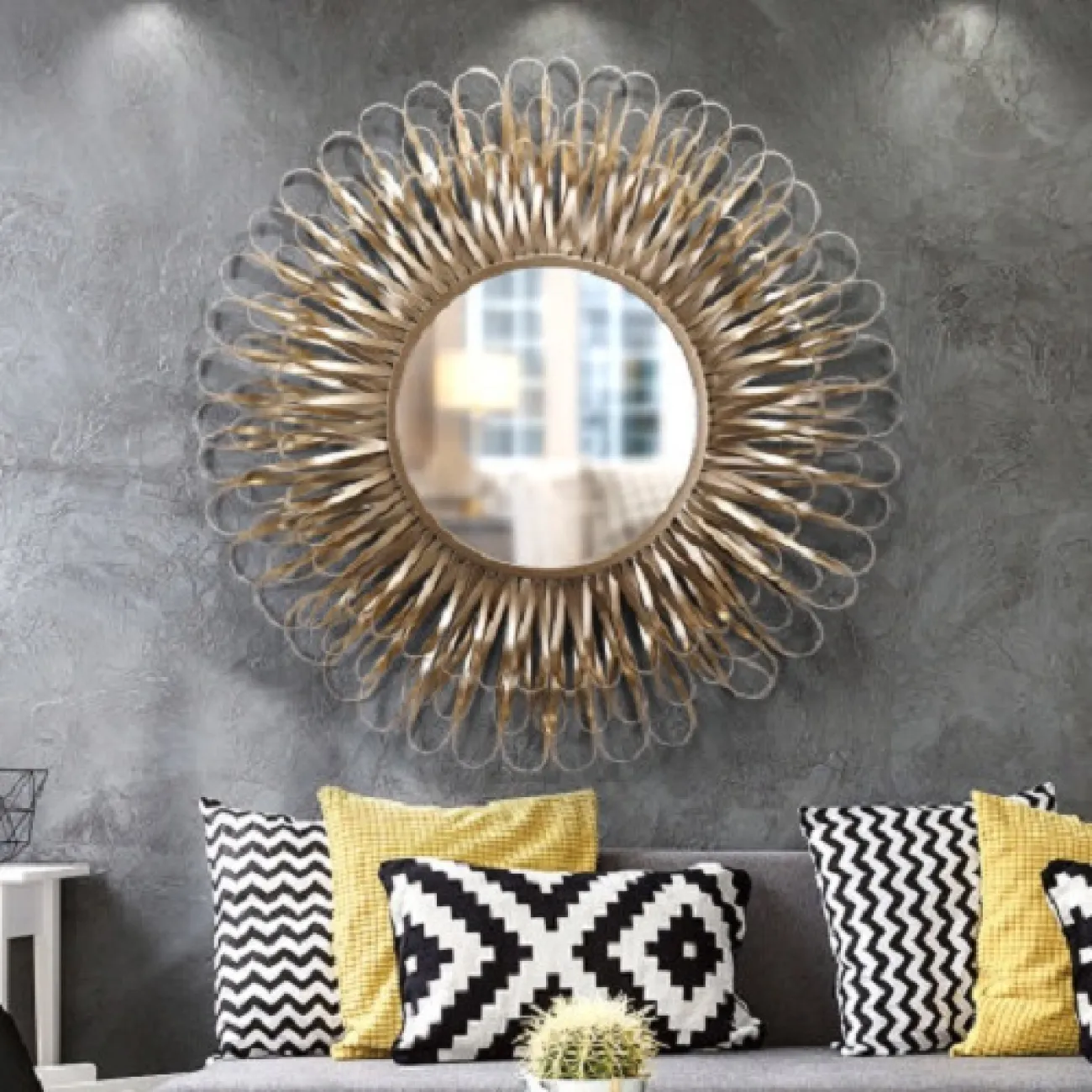 Экстравагантное дизайнерское зеркало Sunshine из кованого железа ручной сварки Экстравагантное дизайнерское зеркало Sunshine из кованого железа ручной сварки