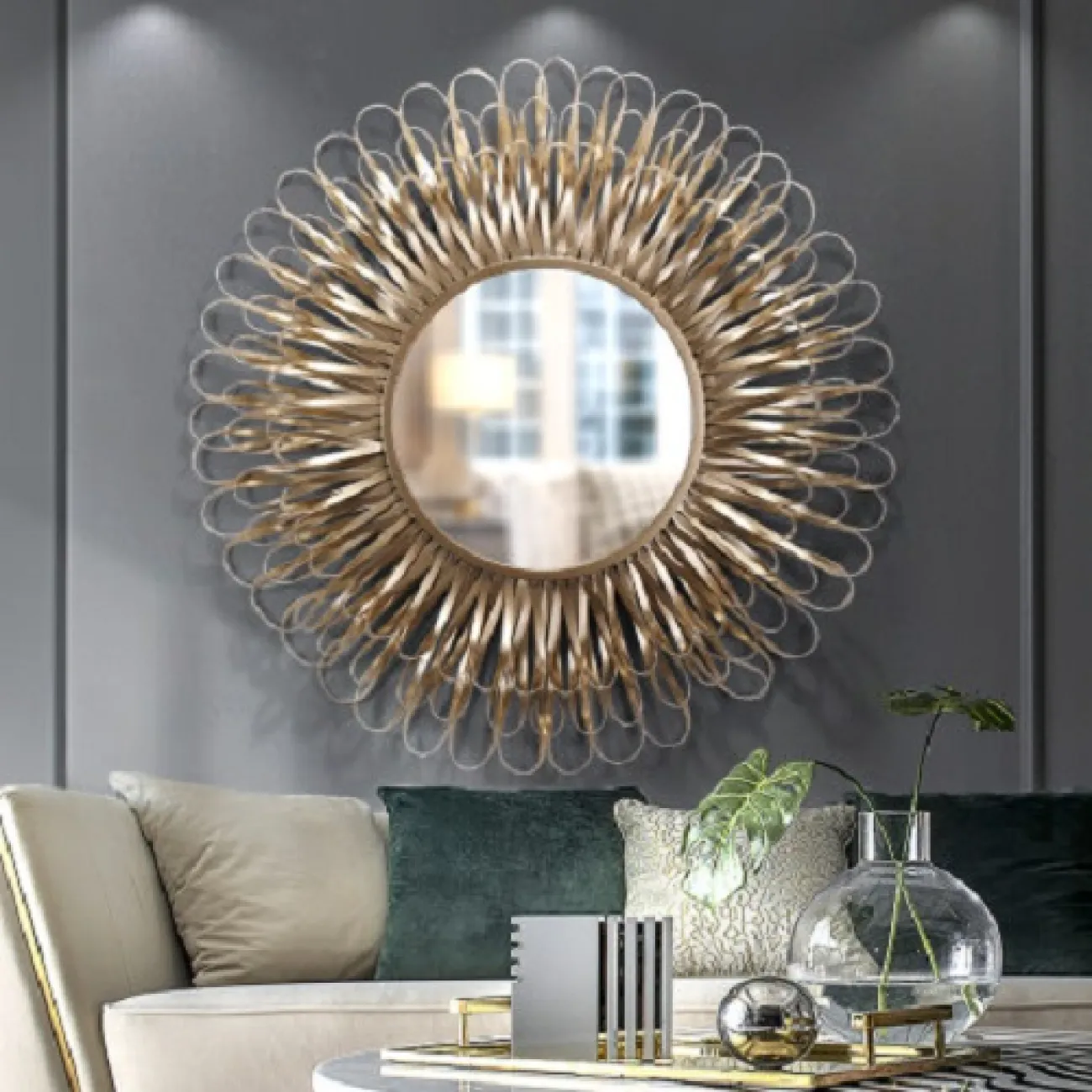 Экстравагантное дизайнерское зеркало Sunshine из кованого железа ручной сварки Экстравагантное дизайнерское зеркало Sunshine из кованого железа ручной сварки